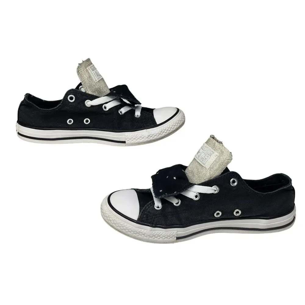 Converse All Star Shoes Juniors 4 Black Double Tongue Stars Shimmer Silver Gold